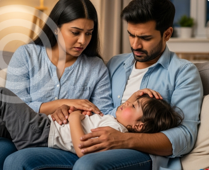 Raj et Simran avec leur enfant